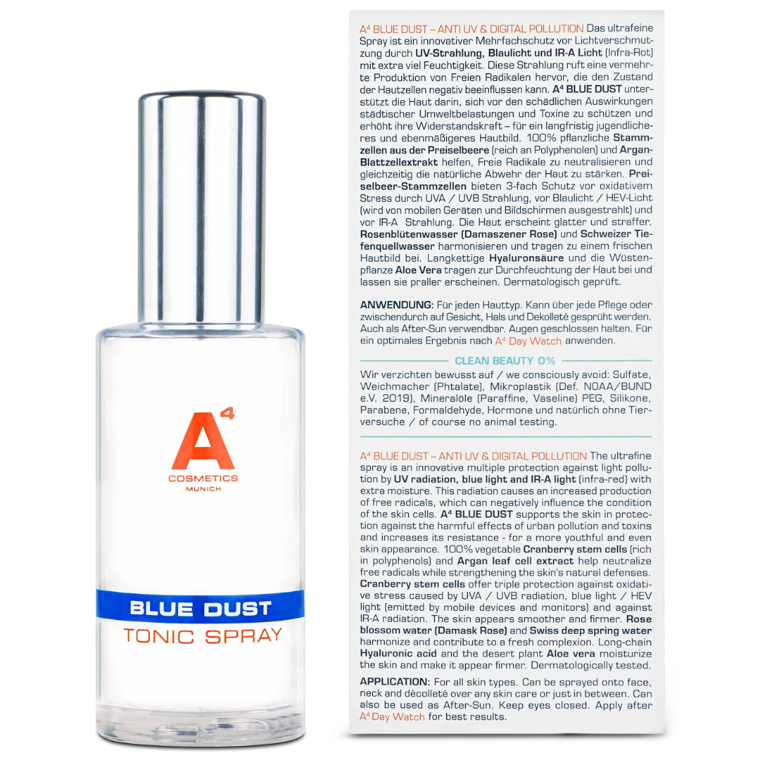 A4 Cosmetics Blue Dust Tonic Spray, Tonic Spray gegen Blaulicht, Erfrischendes Gesichtsspray